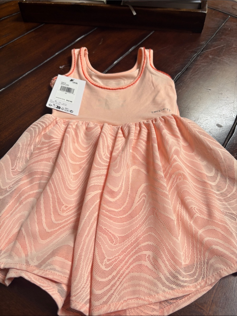 Nike Peach Girls Sleeveless Mesh Skirt One-Piece Bodysuit